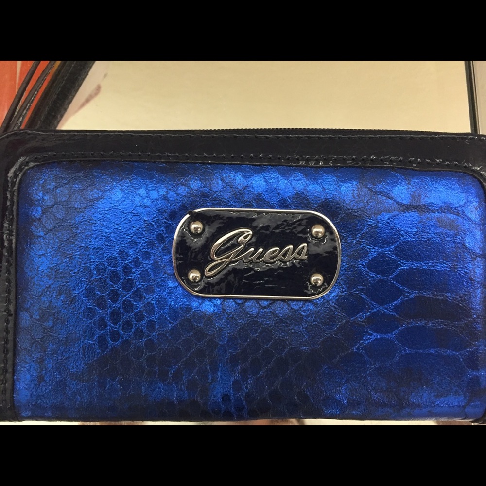 Blue faux snake guess wallet
